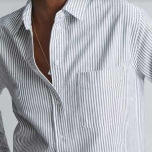 Everlane The Relaxed Oxford Shirt Black White Striped  Cotton Button Down